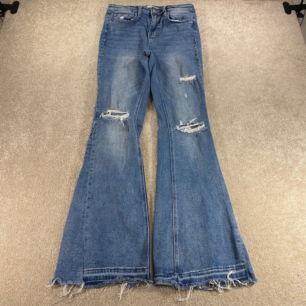 Altar'd State Flare Jeans Womens 29 Blue Distressed High Rise Frayed MDP-F200